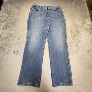 Lee Jeans Womens 10? Blue Medium Wash Straight Relaxed Denim Stretch Pockets